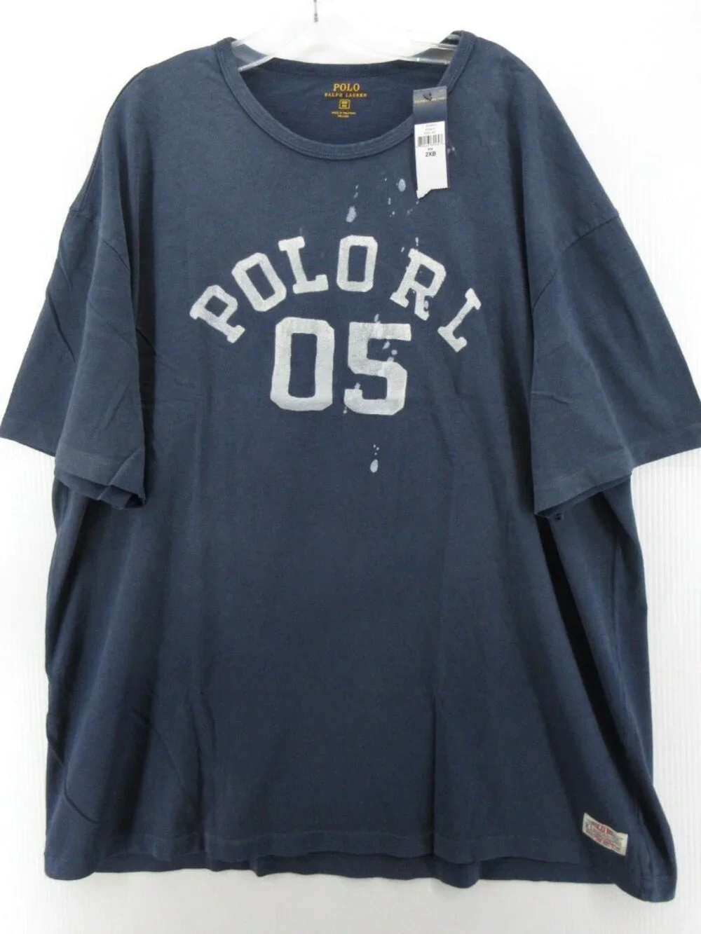Polo Ralph Lauren Shirt 2XB Big Navy Spell Out Graphic Paint Splatter